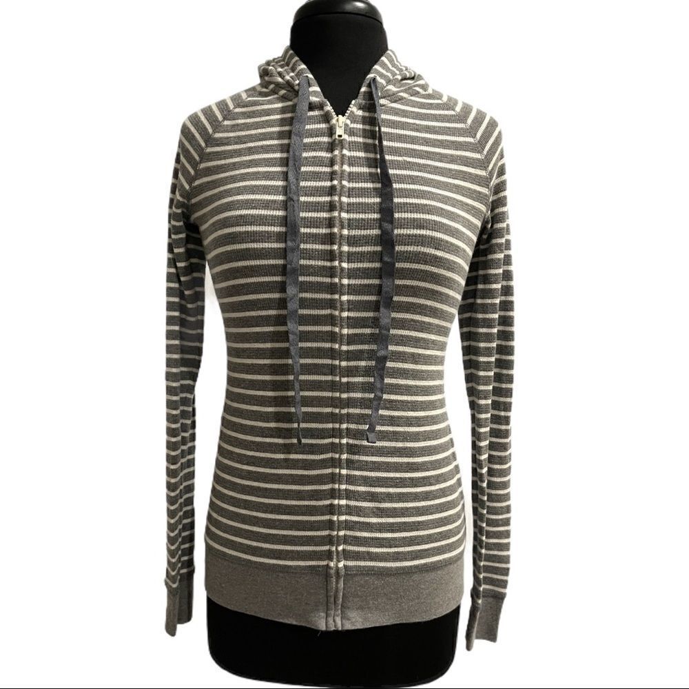 𝅺victoria’s Secret Gray and White Striped Full Zip Hoodie Sz S